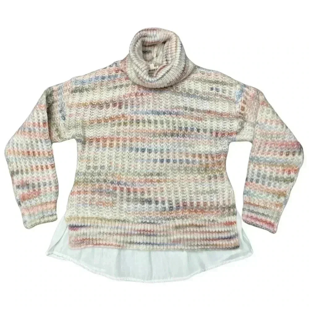 Hem & Thread Sweater Size Small Turtleneck Pastel Boutique Chunky Knit Soft NWT